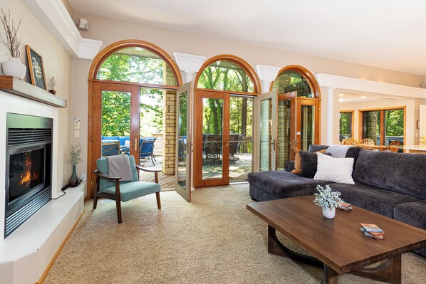 Smart TV, fireplace, video games, table football