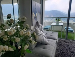 Smart TV, fireplace, stereo