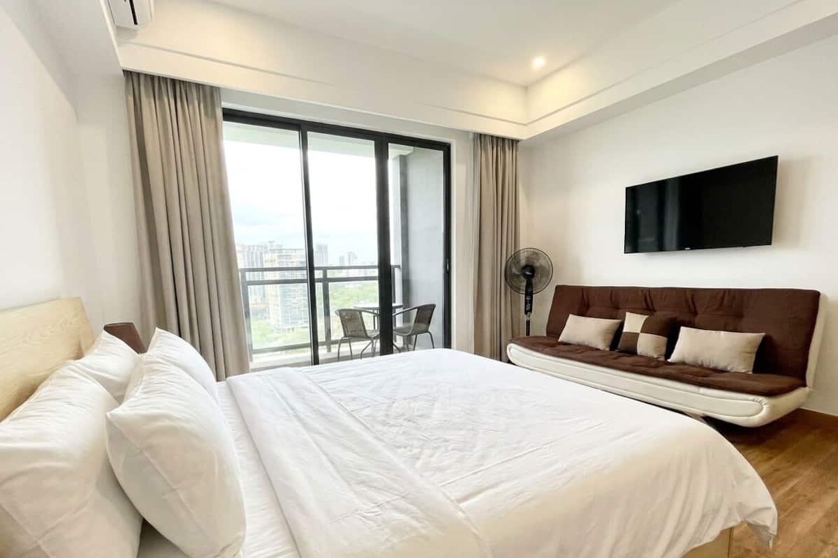 Premium appartement, 1 queensize bed met slaapbank, keuken, gedeeltelijk uitzicht op zee | 1 slaapkamer, gratis wifi, beddengoed