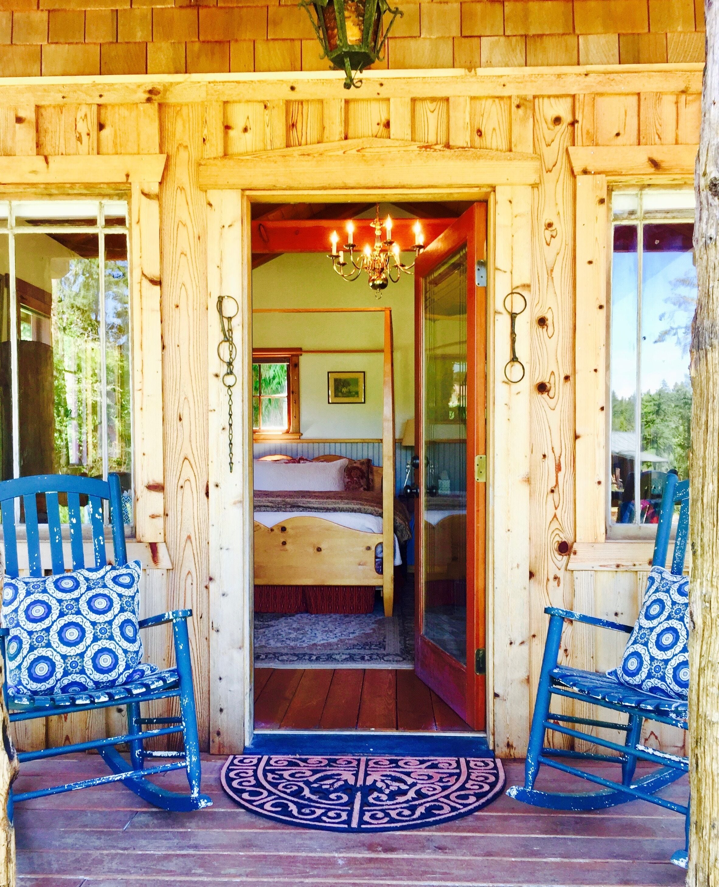 The Saloon and Mercantile bedroom cabin front porch.