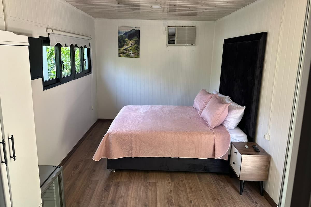 Minibar, escritorio y espacio para trabajar con laptop