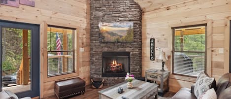 Smart TV, fireplace, foosball