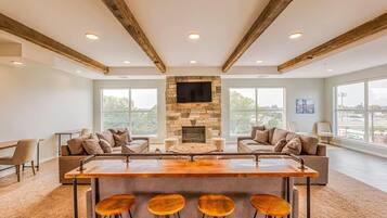 Smart TV, fireplace, table football, offices