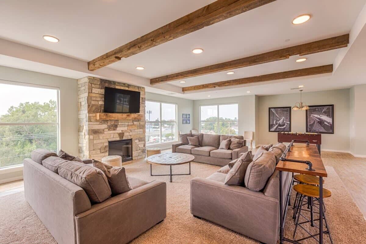 Smart TV, fireplace, table football, offices