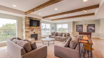 Smart TV, fireplace, table football, offices