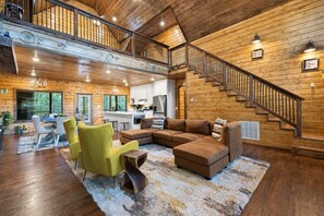 TV, fireplace, table football - KRISON PARADISE: Luxury 7-Bedroom Cabin in Broken Bow—Sleeps 20+ (Broken Bow)