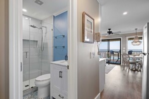 Shower, hair dryer, towels, soap - Direct Oceanfront Luxury!  Beach Bar! KING BED 75"TV  FREE Pickleball Tennis Gym (Hilton Head Island)