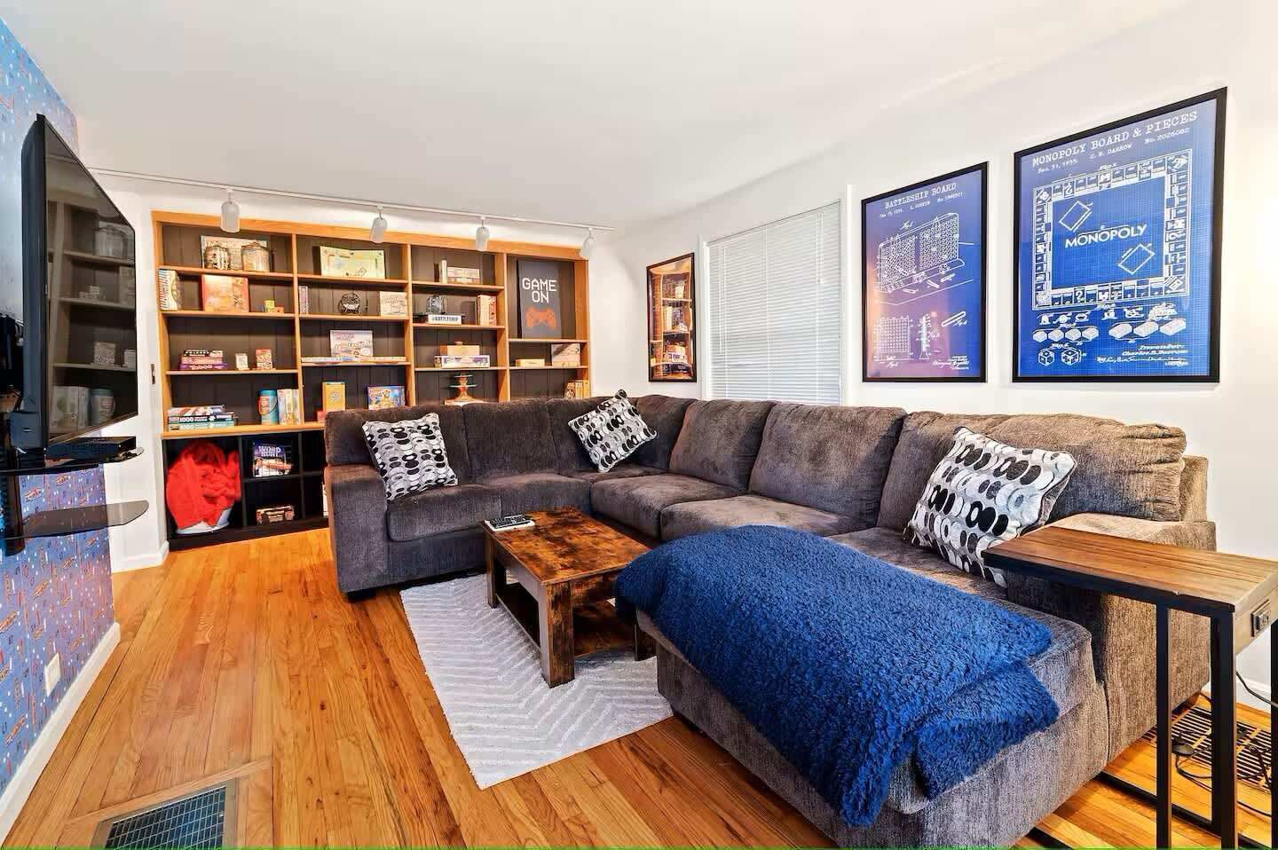 TV, fireplace, video games, offices