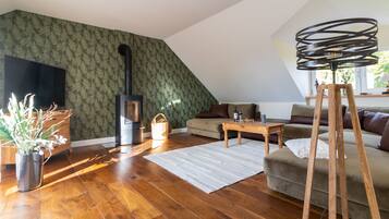 Fernseher, Kamin, Bücher