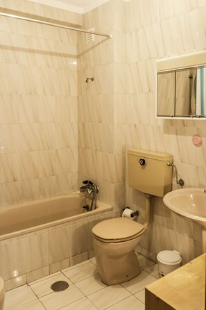 Bathtub, hair dryer, towels