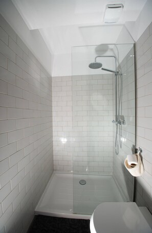 Shower, hair dryer, soap