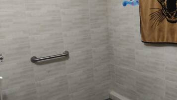 Douche, serviettes fournies, savon