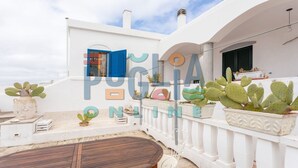 A rooftop terrace with white walls, blue shutters, and potted cacti. - Villa Pisa 1 in Torre Vado (torre vado)
