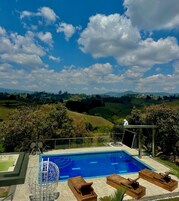 Outdoor pool, sun loungers