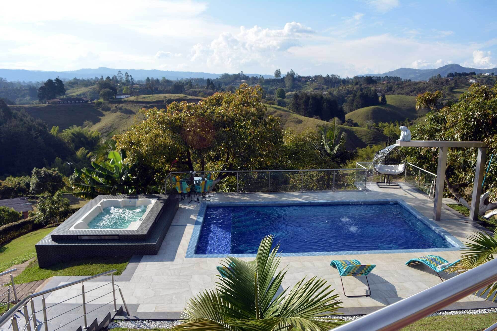 Outdoor pool, pool loungers