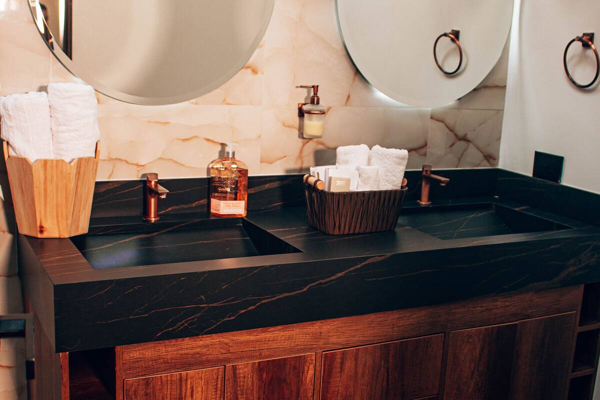 elite double room | bathroom | shower, rainfall showerhead, free toiletries, hair dryer