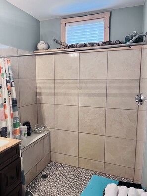 Shower, hair dryer, towels, soap - Cozy Mountain Getaway (Duxbury,)