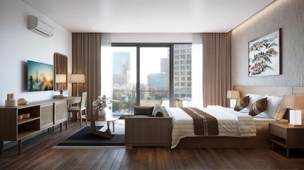 One Bed-room Apartment - King Bed | Literie de qualité, bureau, espace de travail pour ordinateurs portables