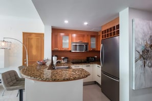Fridge, microwave, stovetop, dishwasher - Sunrise View Waterfront Studio Condado with Private Balcony and Pool San Juan PR (San Juan)