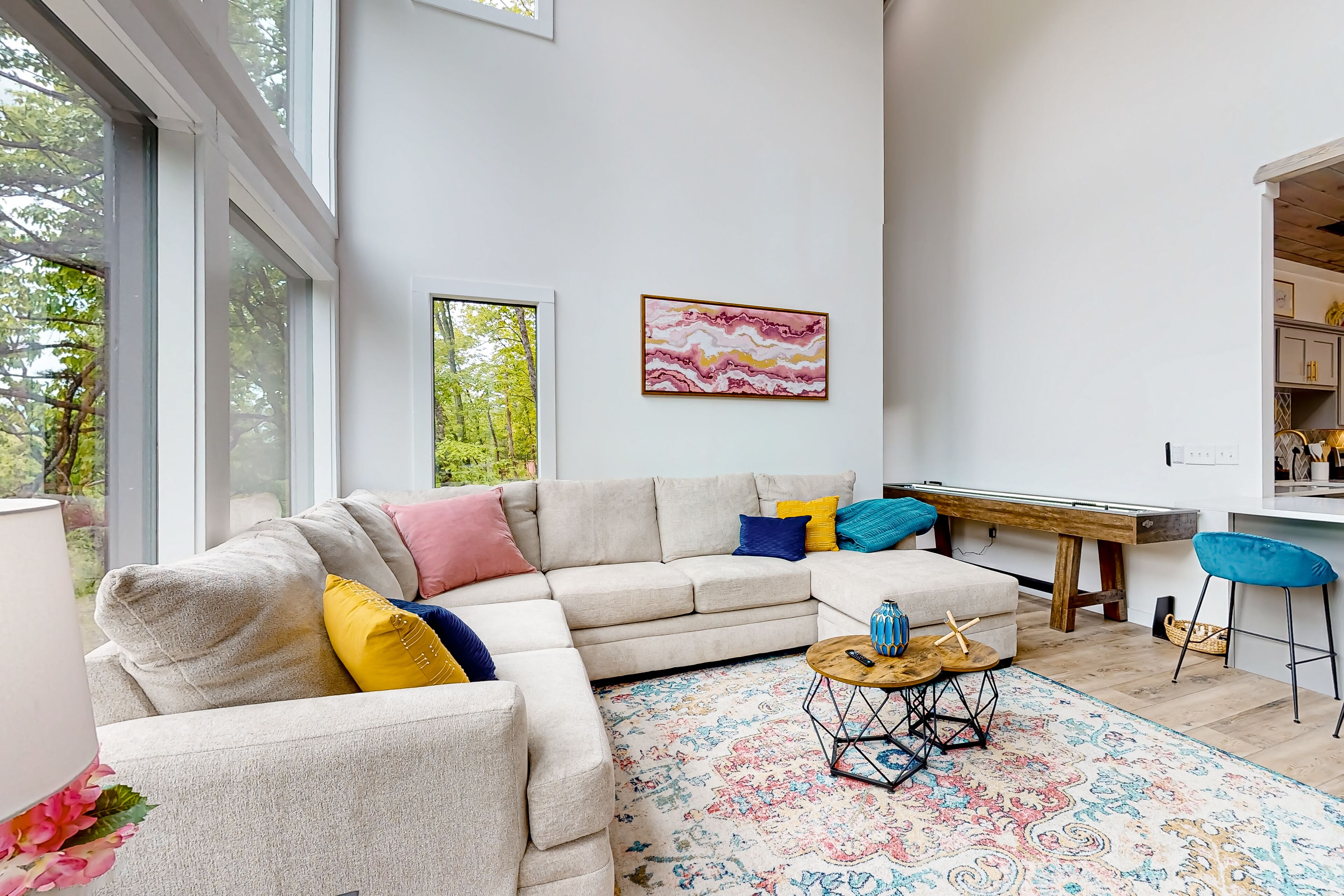 Newly built mountain view home with a hot tub, games, grill, fireplace, and AC