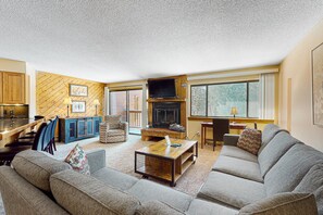 TV, fireplace, DVD player, video library