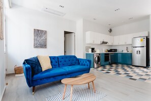 华丽公寓 | 起居区 | 55-英寸智能电视 （配备数码频道）、电视