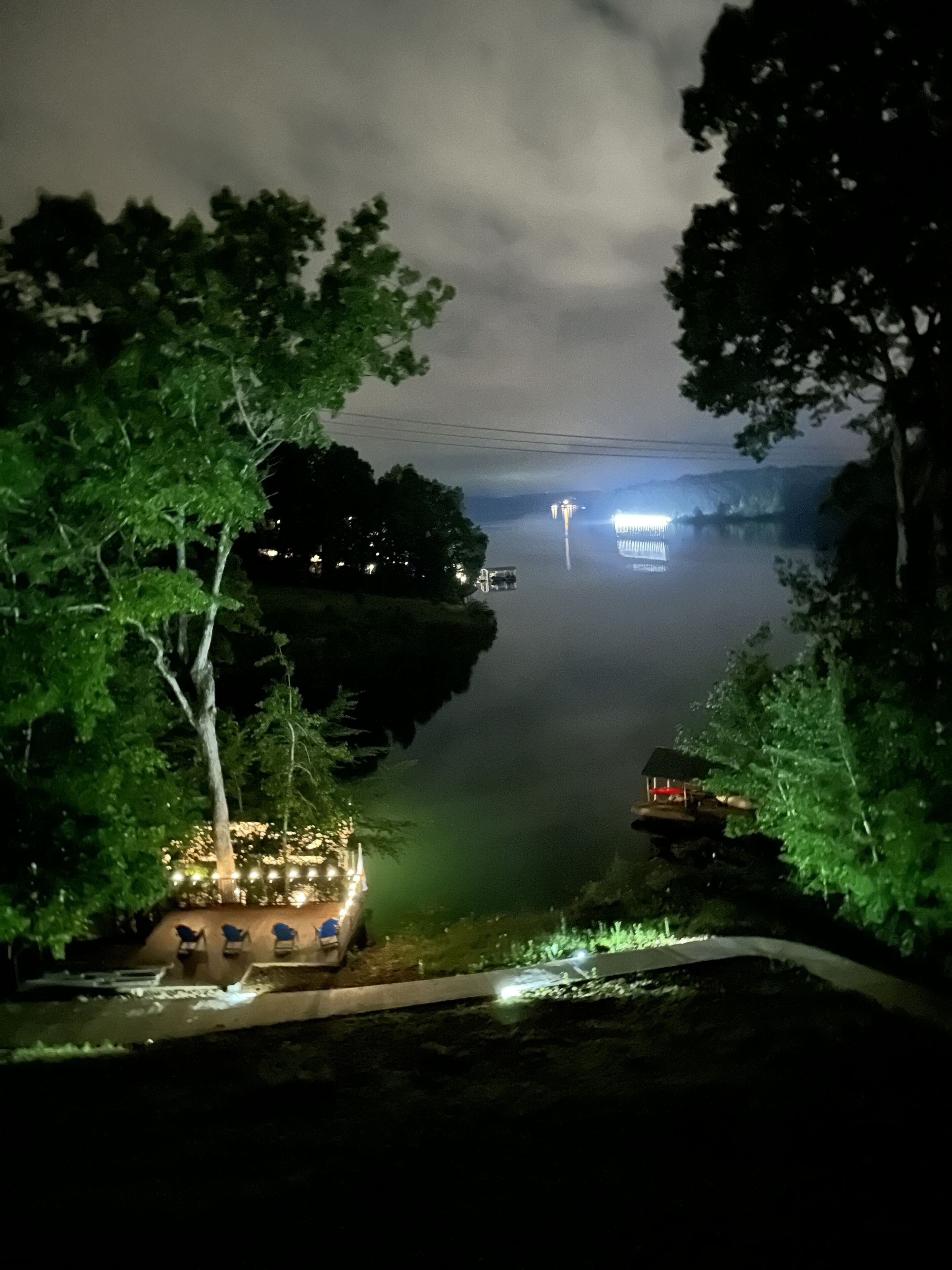 View from deck of lake and platform
