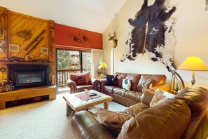 Televisión, chimenea, reproductor de DVD y libros 