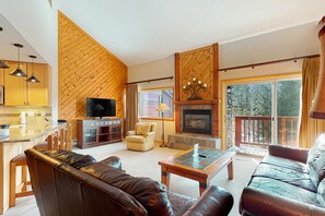 Televisión, chimenea, reproductor de DVD y videoteca 