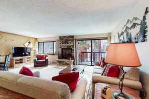 TV, fireplace, DVD player, video library