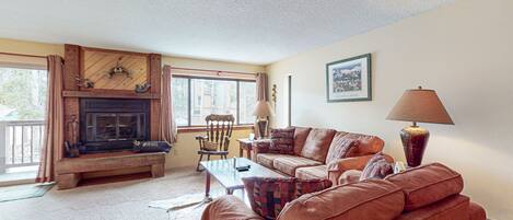 Fernseher, Kamin, DVD-Player, Bücher