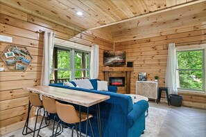 Smart TV, fireplace, video games