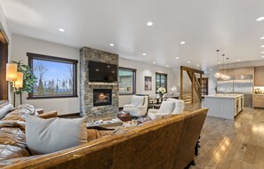 Smart TV, fireplace, video games, DVD player