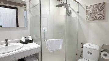 Hair dryer, bathrobes, slippers, towels