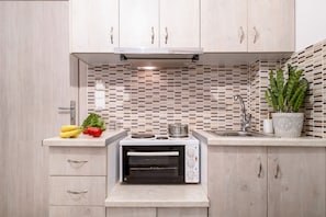 Fridge, oven, stovetop, coffee/tea maker