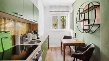 Fridge, dining tables