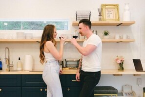 Fridge, stovetop, coffee/tea maker, toaster