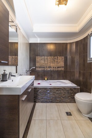 Hair dryer, towels, shampoo
