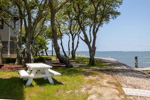 Outdoor dining - Ocean Club S204, Soundfront Condo in Indian Beach, NC! (Indian Beach)