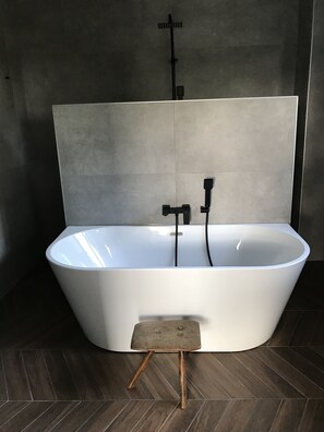 Shower, free toiletries, hair dryer, towels