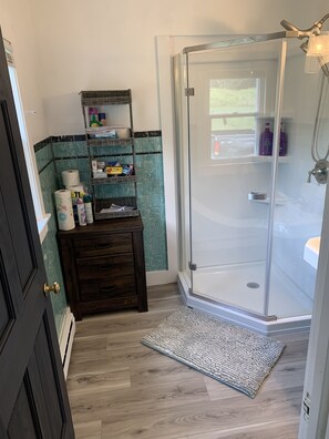 Dusche, Haartrockner, Handtücher, Seife