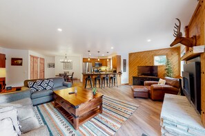 TV, fireplace, DVD player, video library