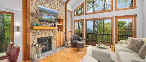 Télévision, cheminée, table de tennis de table