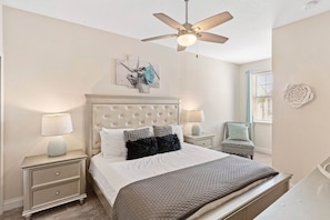 5 bedrooms, laptop workspace, iron/ironing board, bed sheets