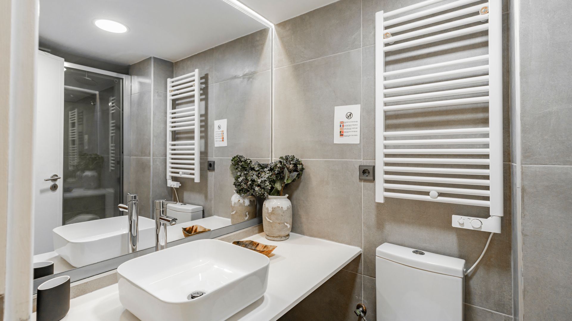 Hair dryer, towels, toilet paper
