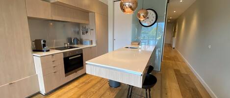 Fridge, microwave, oven, dishwasher