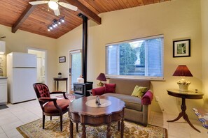 Televisión, chimenea y libros 