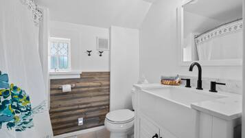 Eco-friendly toiletries, hair dryer, towels, soap