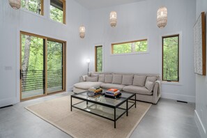 TV connectée, cheminée, livres