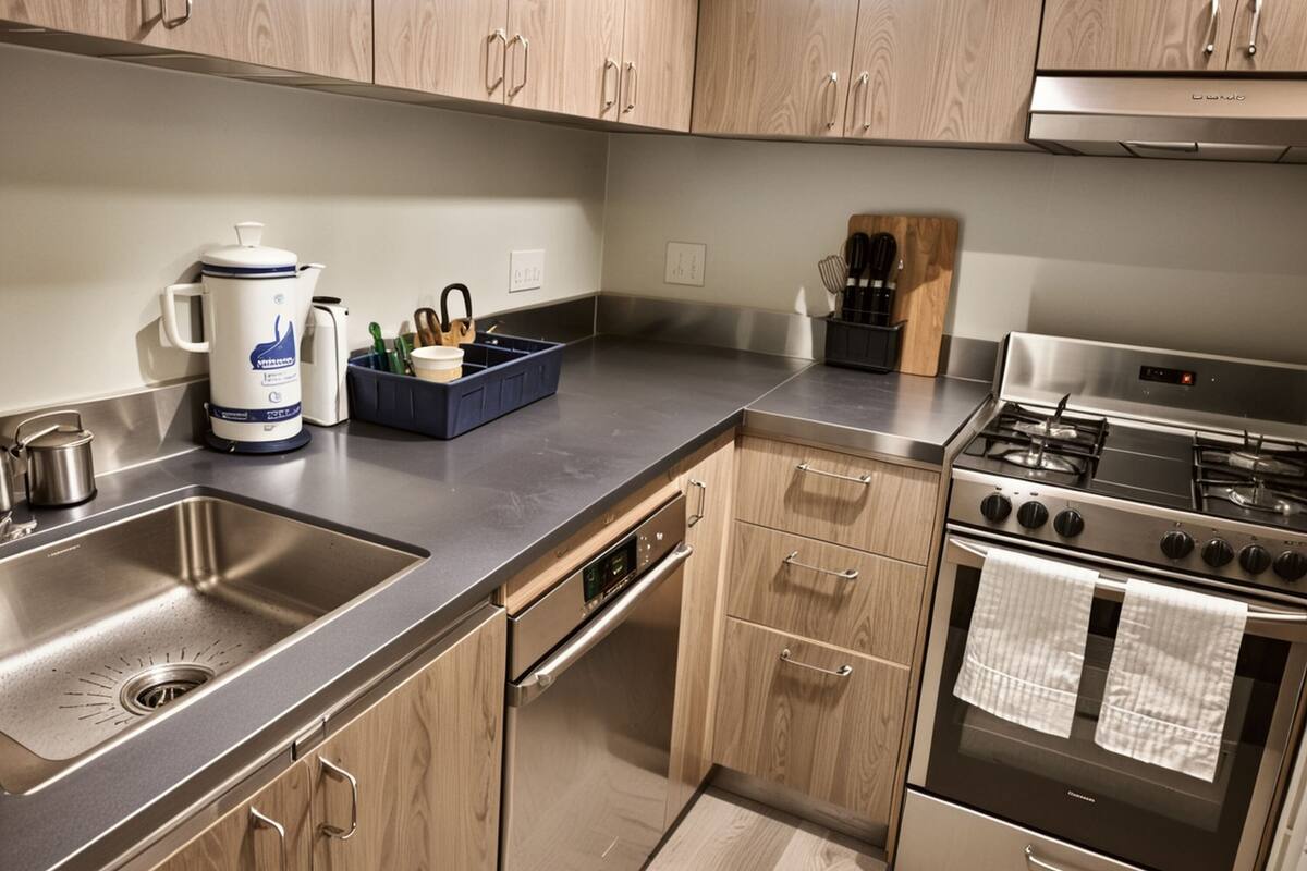 Full-size fridge, microwave, oven, stovetop
